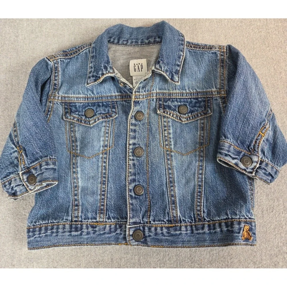 Vintage Baby Gap 2004 Denim Trucker Jacket Snap‎ Buttons 3-6 Months Grunge Boho